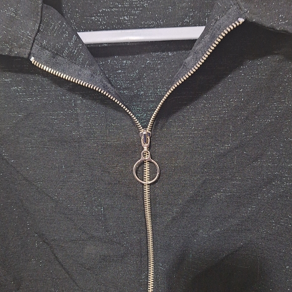 Vtg Amy Byer Black Shimmery Zip Up Top Made In USA Size 18 1/2 - Picture 5 of 10